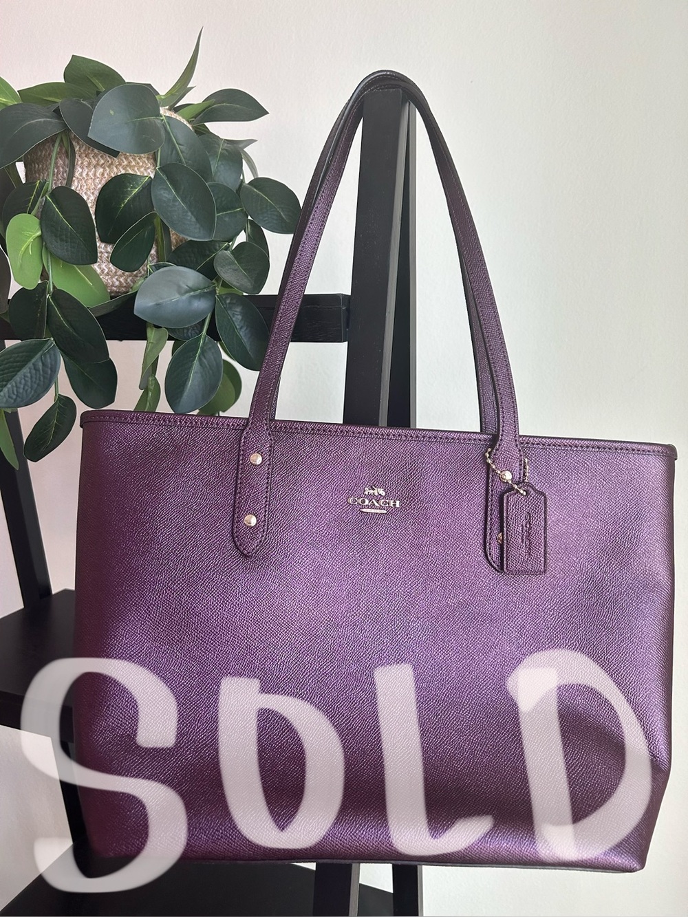 Coach Shimmery Purple Station Tote, gold hardware, original hang tag! - Picture 1 of 8